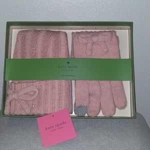 NWT Kate Spade Pink Sparkle Touchscreen Glove and Hat Set